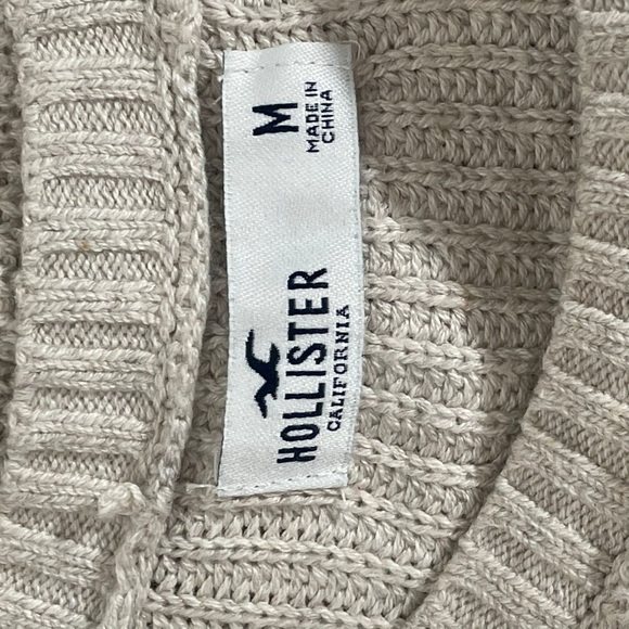 Hollister Oatmeal Crewneck Ribbed Cable Knit Long Sleeve Pullover Sweater M - Picture 6 of 7